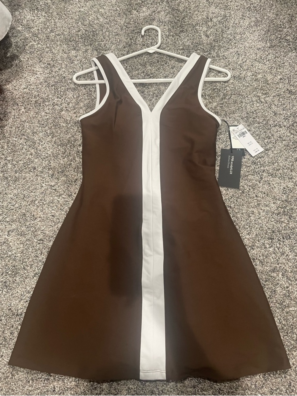 Abercrombie YPB Sleeveless V-Neck Brown Tennis Dress with White Center Stripe